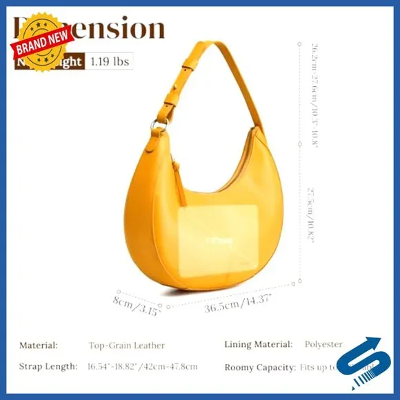 Top Grain Leather Shoulder Bag Hobo Crescent Purse Adjustable Strap - Picture 4 of 7